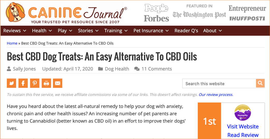 HempMy Pet Ranked #1 Top Pick for Best CBD Dog Treats on CanineJournal.com
